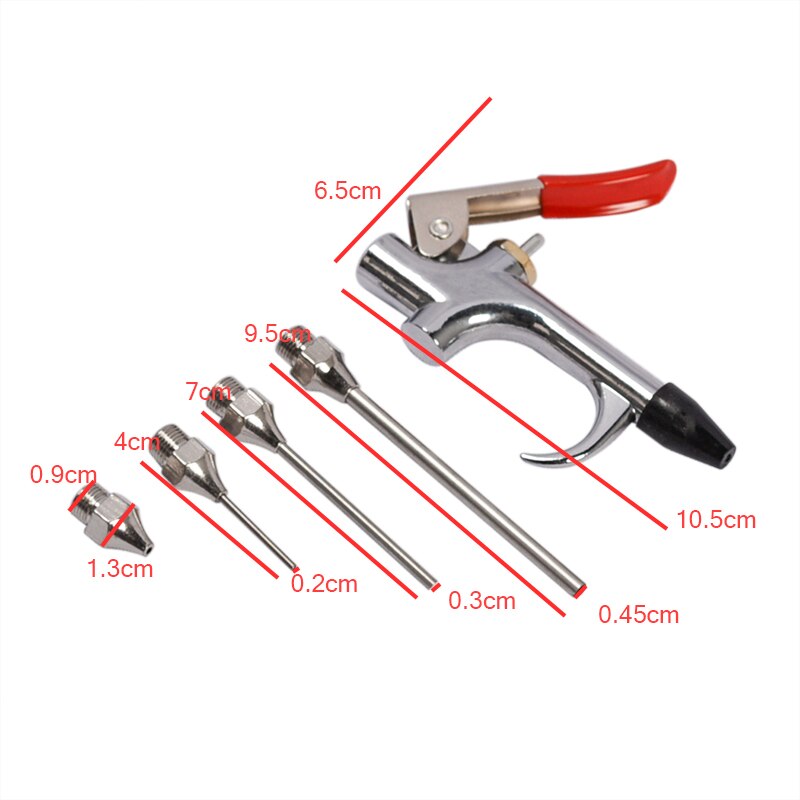 Pistolet de soufflage en métal compresseur d'air, outil de nettoyage, aiguille 5 pièces/ensemble