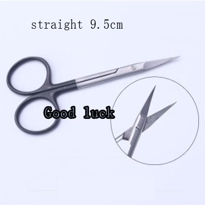 9.5 Cm Bocht Hoofd Gewone Goedkope Oog Schaar Schoonheid Schaar Cut Tissue Schaar Tool Goud Zwart 2 Kleuren Voor Gekozen: Straight black handl