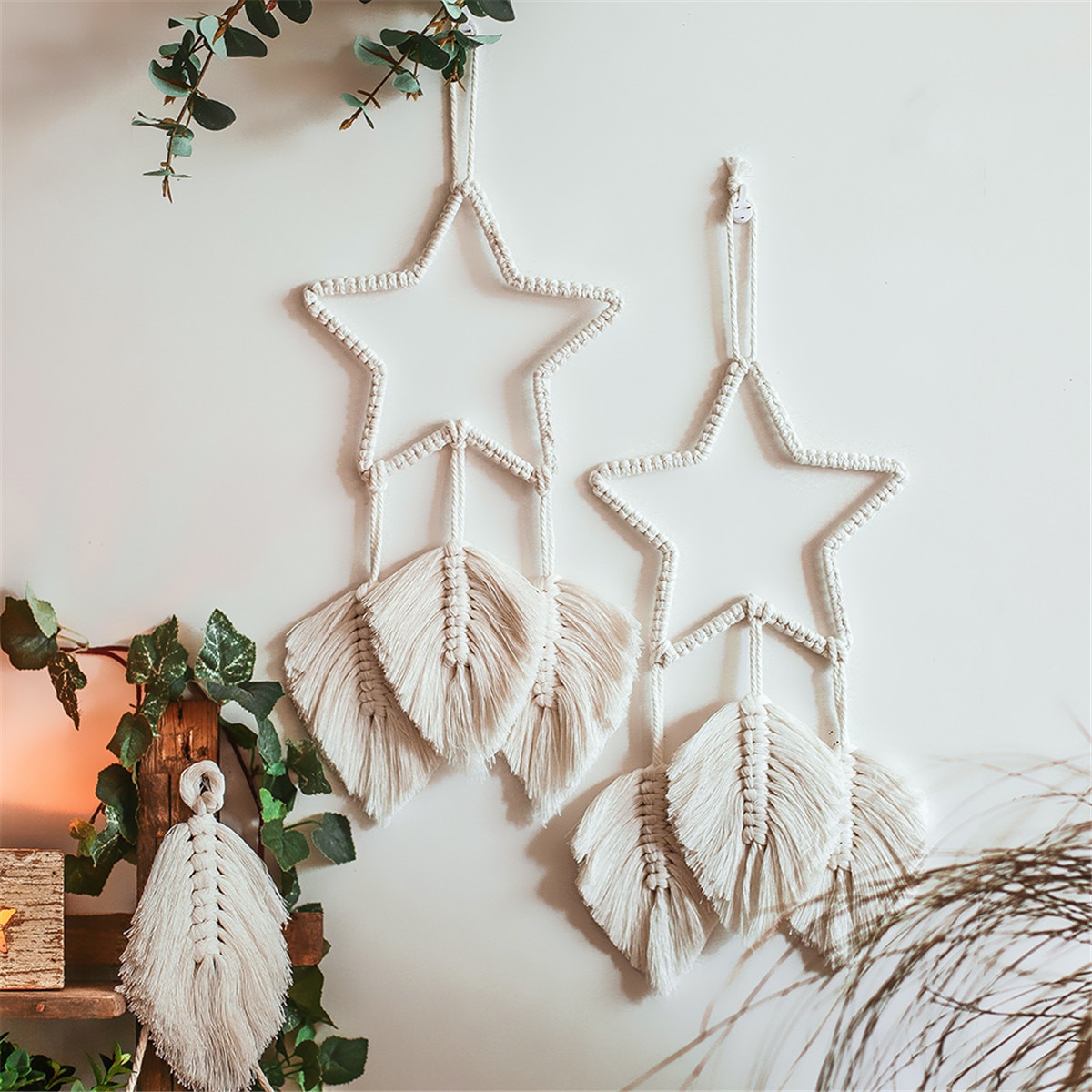 Macramé estrella colgante de pared atrapasueños tapiz bohemio decoración del hogar hecho a mano para niños habitación hogar boda ornamento manualidad para