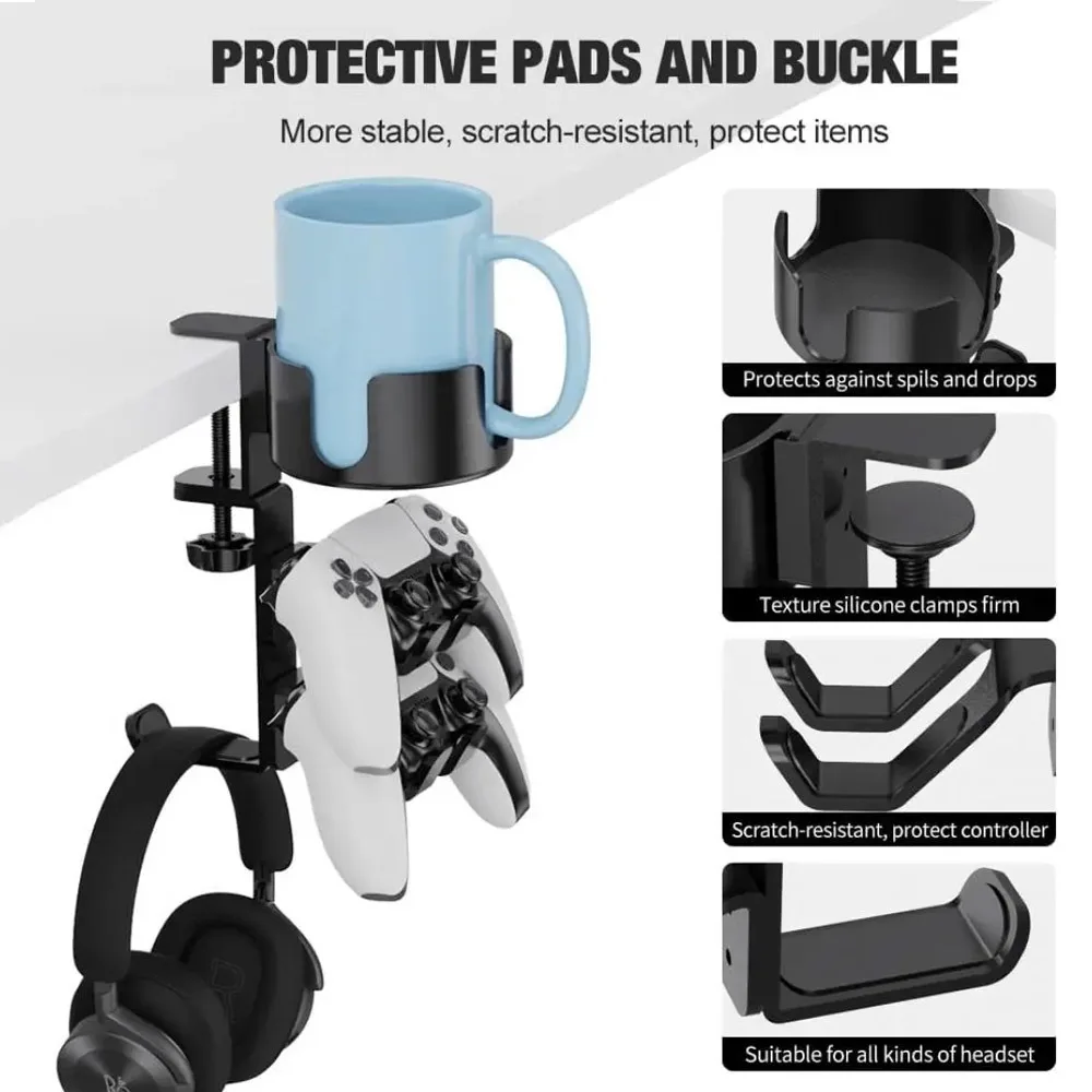 Soporte para vasos de escritorio, auriculares multifuncionales, soporte para mando, almacenamiento de escritorio para Pc, Gamer, auriculares, mango, accesorios