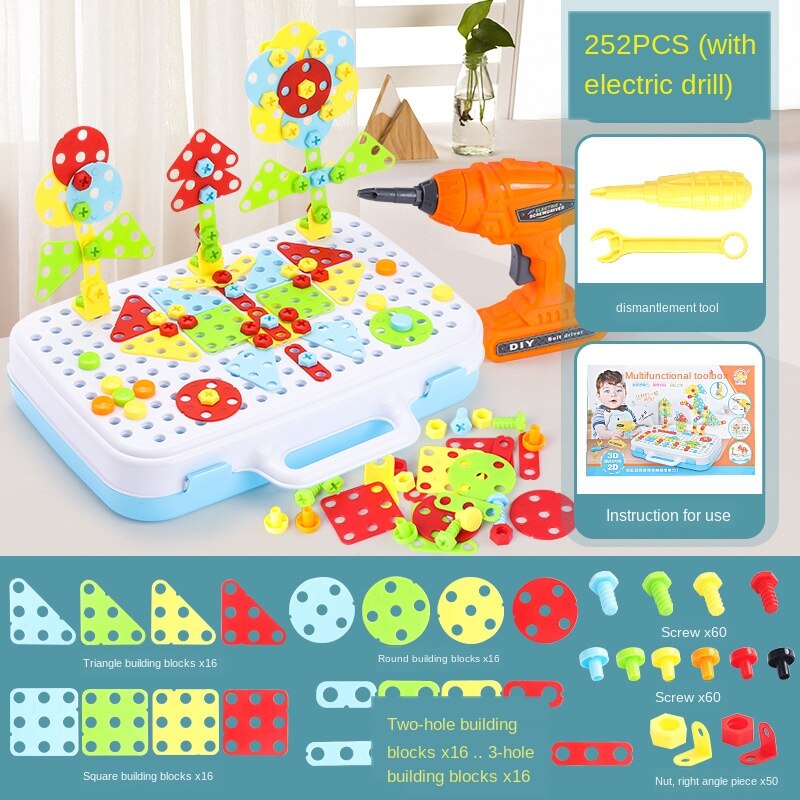 Taladro de juguete eléctrico 3WBOX para niños, herramienta de simulación, juguete ensamblado, juego de modelos DIY, juegos de construcción educativos, juguetes para atornillar