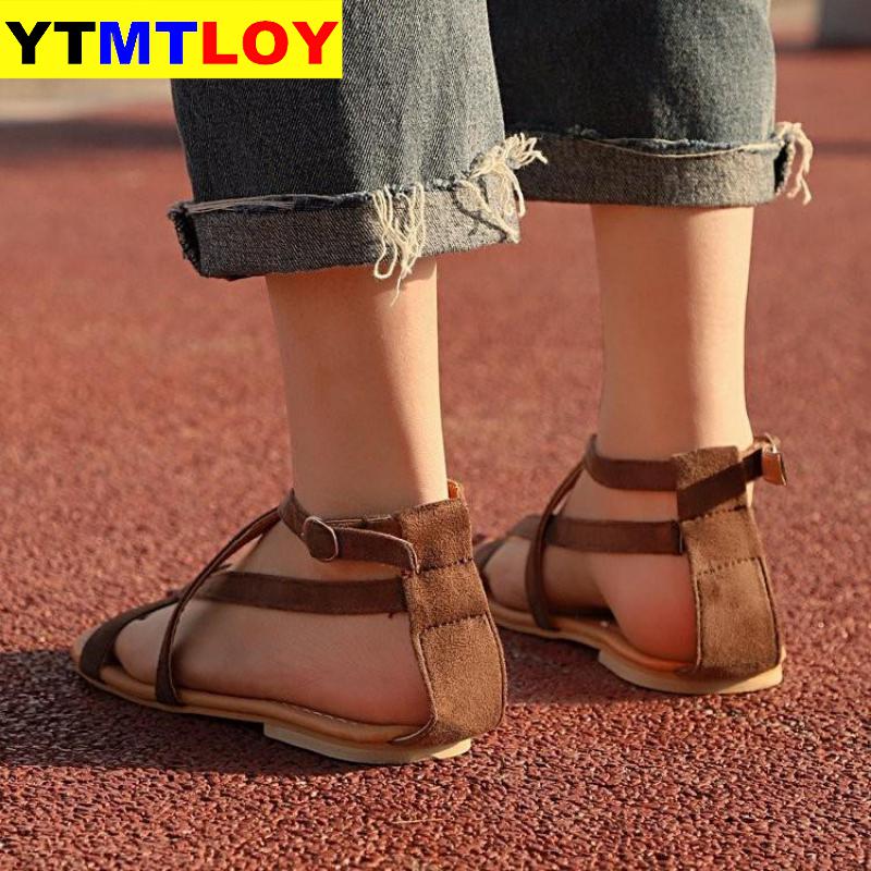 Sandalias tipo gladiador de para mujer, sandalias planas de verano para mujer, sandalias romanas con cordones cruzados 35-43
