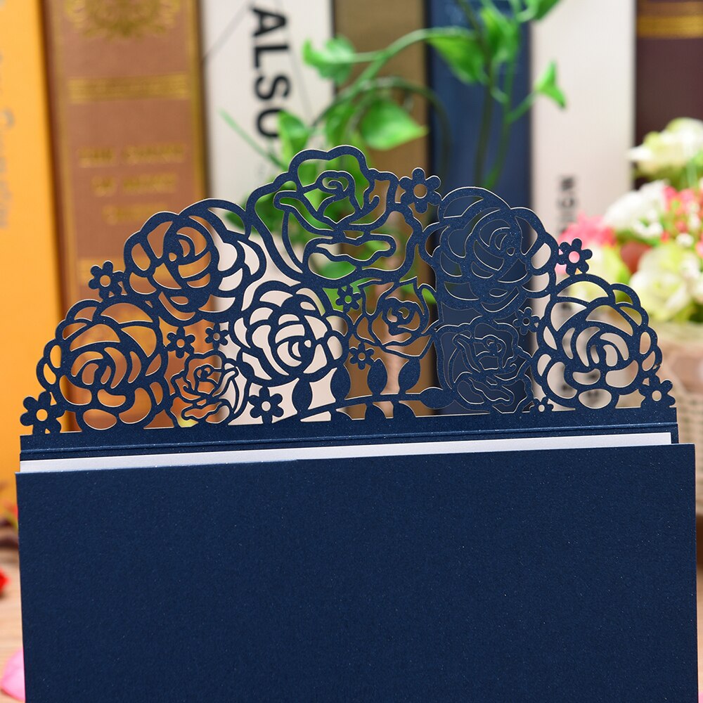 10pcs Wedding Invitation Cards Pearl Paper Rose Flower Party Invitation Card Cover Invitation Holders with Blank Inner Sheet
