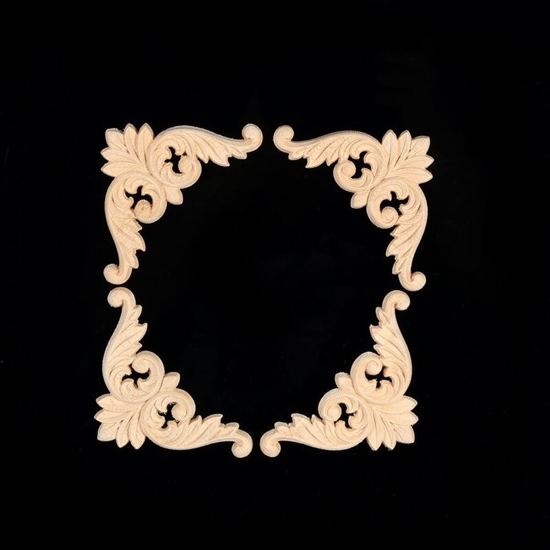 8Pcs Wood Carved Furniture Appliques Corner Onlay Applique Furniture Home Door Decor DIY Handmade (8 X 8cm)