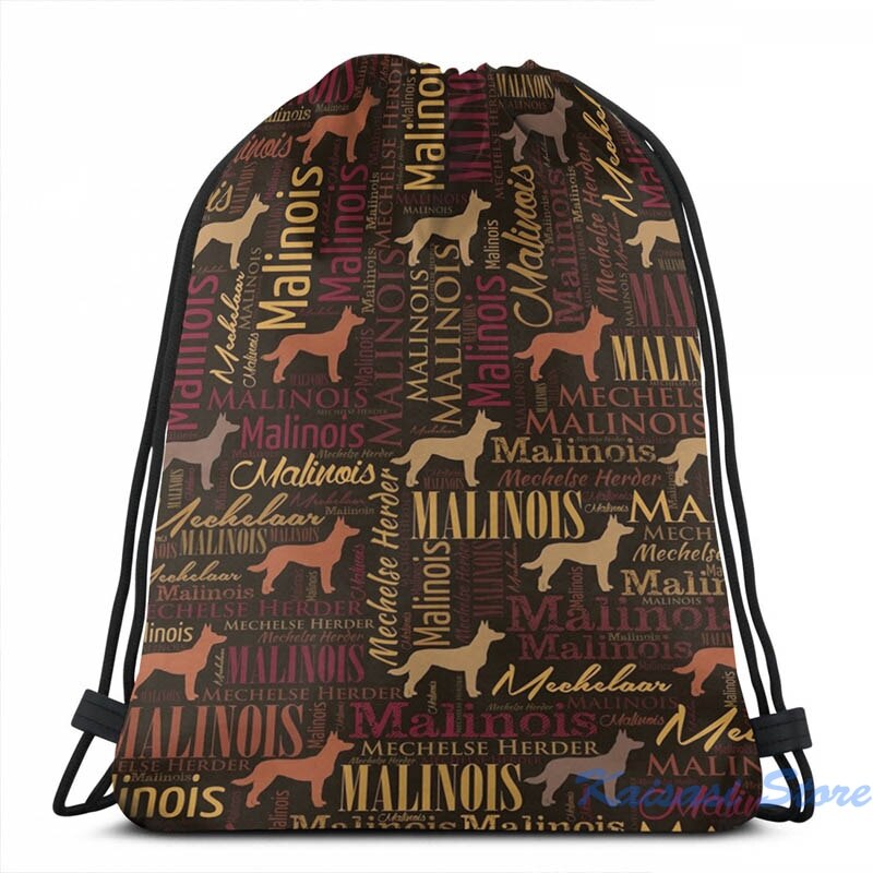 Belgische Malinois Hond Woord Art Patroon Usb Lading Rugzak Mannen Schooltassen Vrouwen Tas Reizen Laptoptas: Drawstring Bag