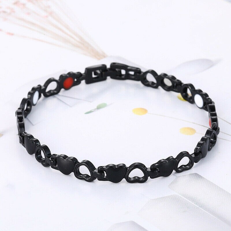 Vrouwen Magnetische Gezondheid Armband Therapie Pijnbestrijding Hollow Heart Bangle Verbeteren Algehele Balans Pijnbestrijding Verminderen Stress 4 Kleuren: Black