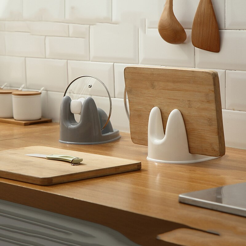 Praktische keuken kookgereedschap pot pan deksel schaal standaard houder antislip beugel hakblok opberghouder rek gereedschap