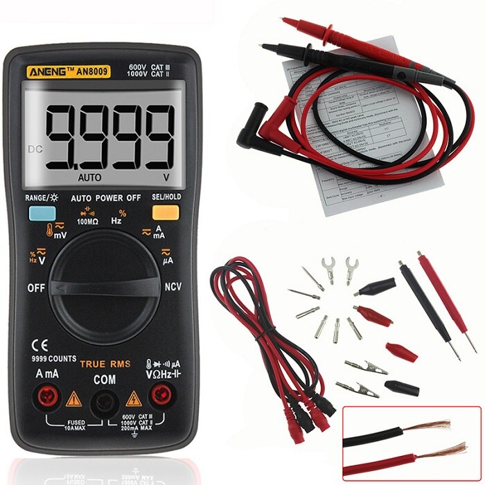 AN8009 Digitale Multimeter True-Rms Auto Range Ncv Ohmmeter Ac/Dc Spanning Ampèremeter Stroom Meter Temperatuur Elektronische test: Black