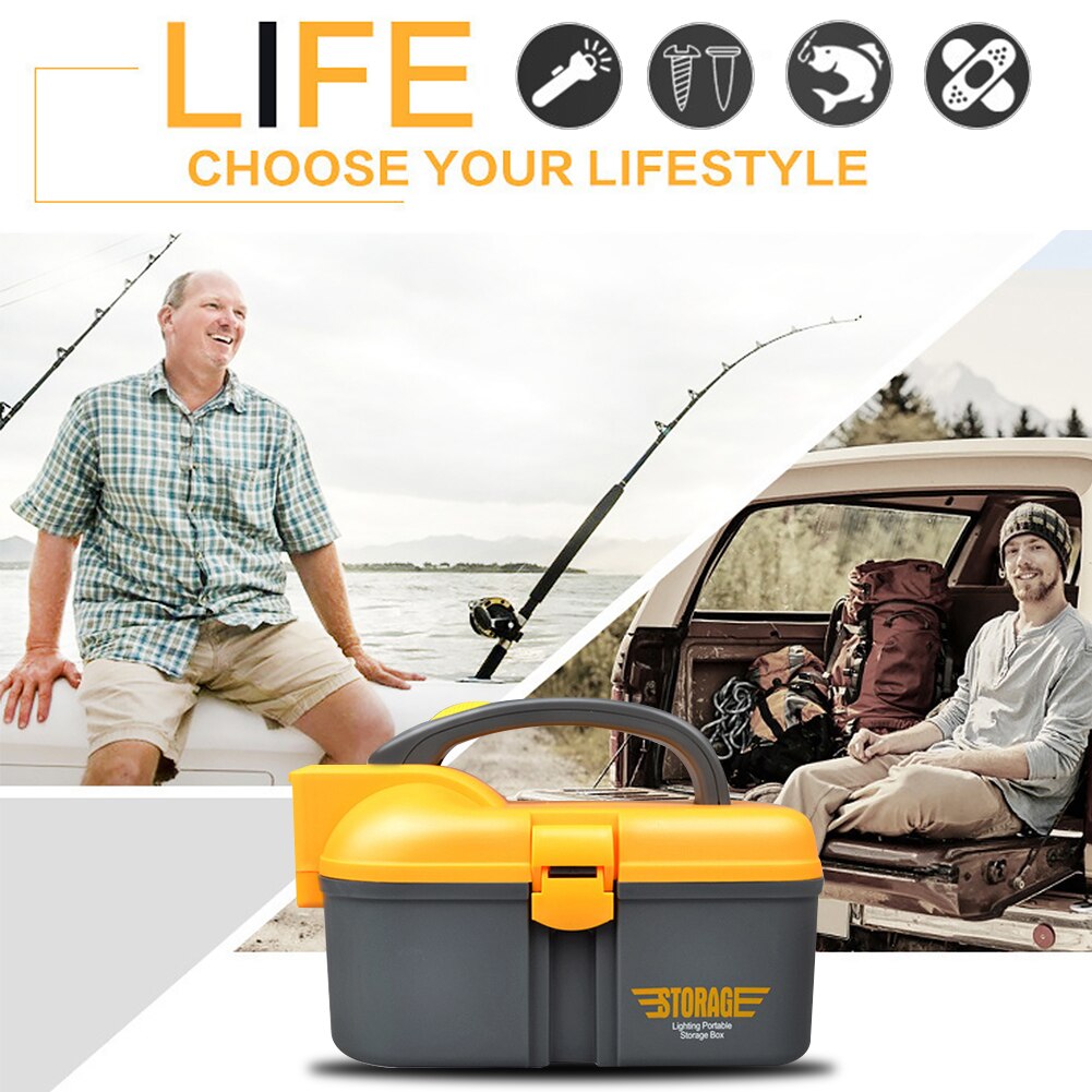 Tool Box Outdoor Fishing Multifunctional Storage Tray Portable Craftsman Electrician Repair Garage Home Organizer With LED Light