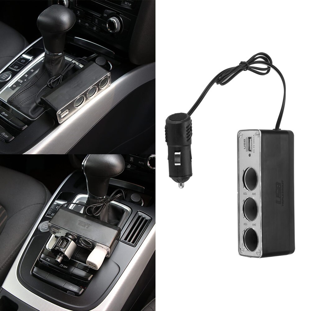 Multifunctionele 1 tot 3 Sigarettenaansteker Splitter Hub Socket met USB Lader Adapter conversie oplader Sigarettenaansteker