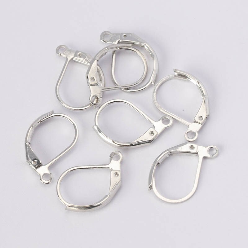 50 Stks/partij 15X10 Mm Zilver Goud Franse Lever Earring Haken Draad Instellingen Base Hoops Oorbellen Voor Diy sieraden Maken: Rhodium