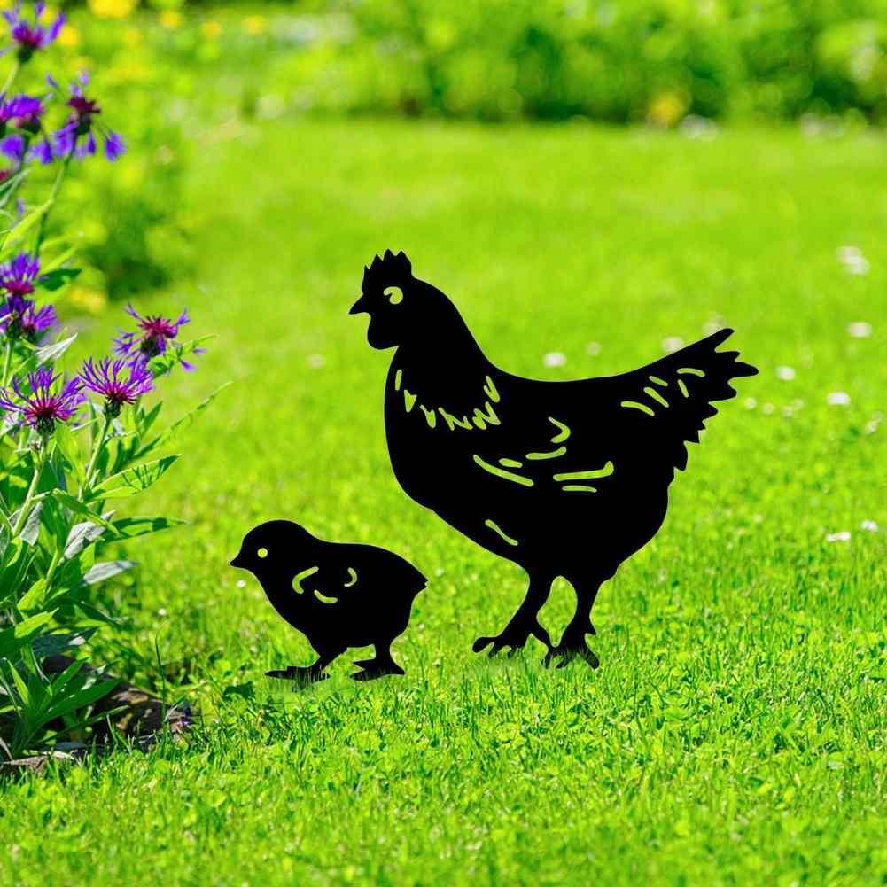 Garden Decoration Chicken Silhouette Stakes Acrylic Animal Stakes Black Garden Silhouette Yard Art For Party Festival Decor