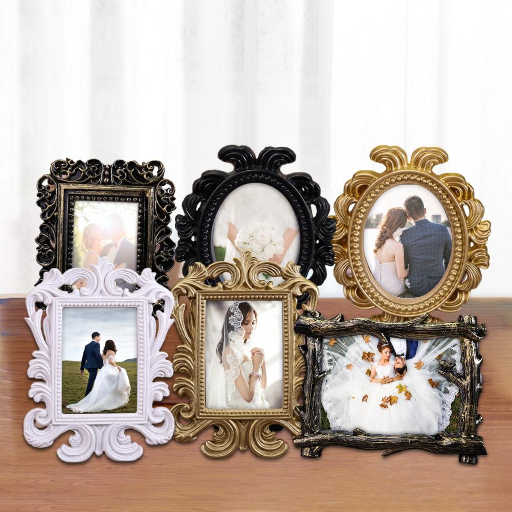 Retro Floral Photo Frame Elliptical Desktop Picture Frame Ornament Small Baroque Photo Holder Photo Prop Wedding Home Decor