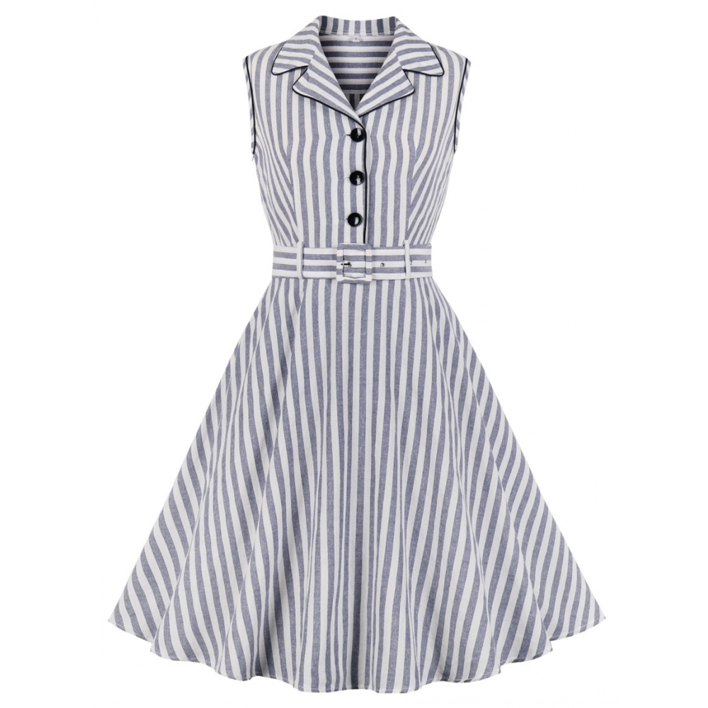 Audrey Hepburn – robe de soirée rétro à rayures pour femmes, ceinture, ligne a, sans manches, Vintage, Rockabilly, été