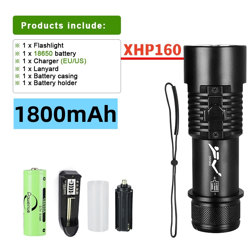 10000LM XHP160 LED High Power Duikzaklamp IPX8 Professionele Duikzaklamp 5000mAh Onderwater Lantaarn Scuba Waterdichte Lamp: green