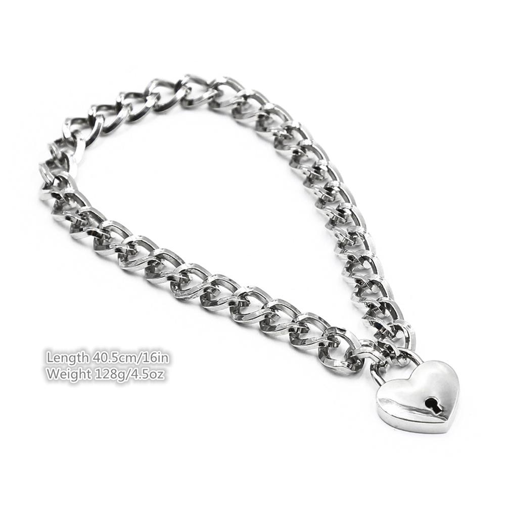 DreamBell Women Punk Cool Neck Collar Slave Game Pet Heart-Shape Padlock Metal Choker Necklace