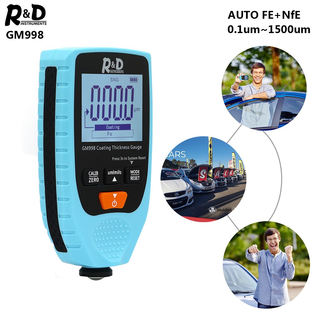 R & D GM998 voiture peinture revêtement épaisseur jauge voiture peinture galvanoplastie métal revêtement épaisseur testeur mètre 0-1500um Fe & NFe blanc