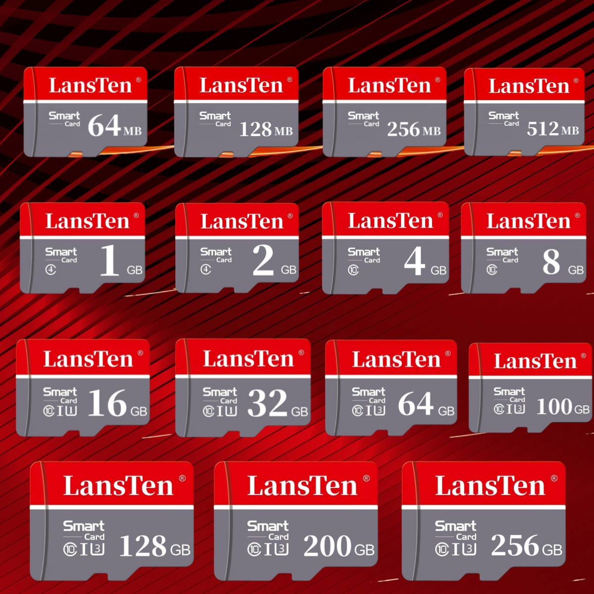 LansTen Memory Card 64MB 128MB 256MB 512MB 1GB 2GB 4GB 8GB 16GB 32GB 64GB 100GB 128GB 200GB 256GB A1 U3 Class10 TF Card