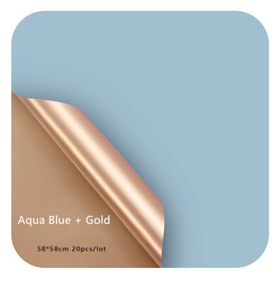Luxury Gold Reversible Floral Wrapping Paper Waterproof Flower Arrangement Wrapping Paper Party Wrapping Paper Film: Aqua Blue-Gold