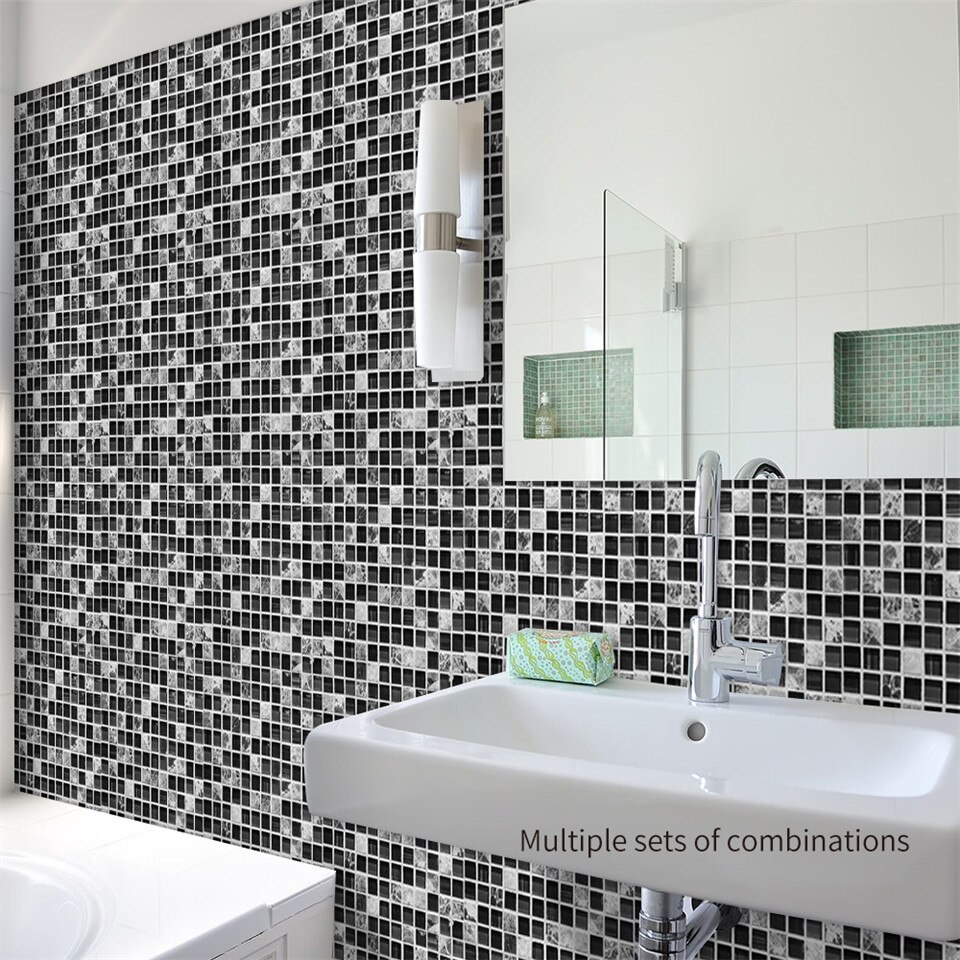 10 x 10cm svart mosaik tapet kök badrum dekoration väggdekal självhäftande självhäftande kakel dekaler heminredning väggmålning 10 st/set