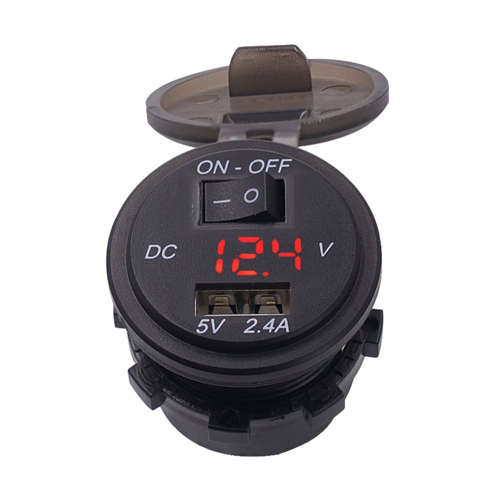 Auto Digitale Voltmeter 12V Waterdichte Volt Gauge Meter Usb Mobiele Telefoon Oplader Met Schakelaar Controle