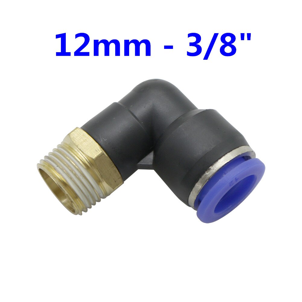 Conector de tubo neumático de aire, 10mm, 8mm, 6mm, 4mm, 12mm, OD, manguera de 1/8 &quot;, 1/4&quot;, 3/8 &quot;, 1/2&quot;, rosca macho, conectores en forma de L, accesorios de tubería: 12mm - 3I8 inch