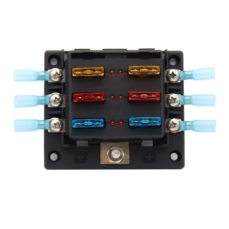-6-Way Car Fuse Box 1 in 6 Out Car Fuse Box Universal Automative Fuse Box with Led Indicator for Car Boat Marine Caravan