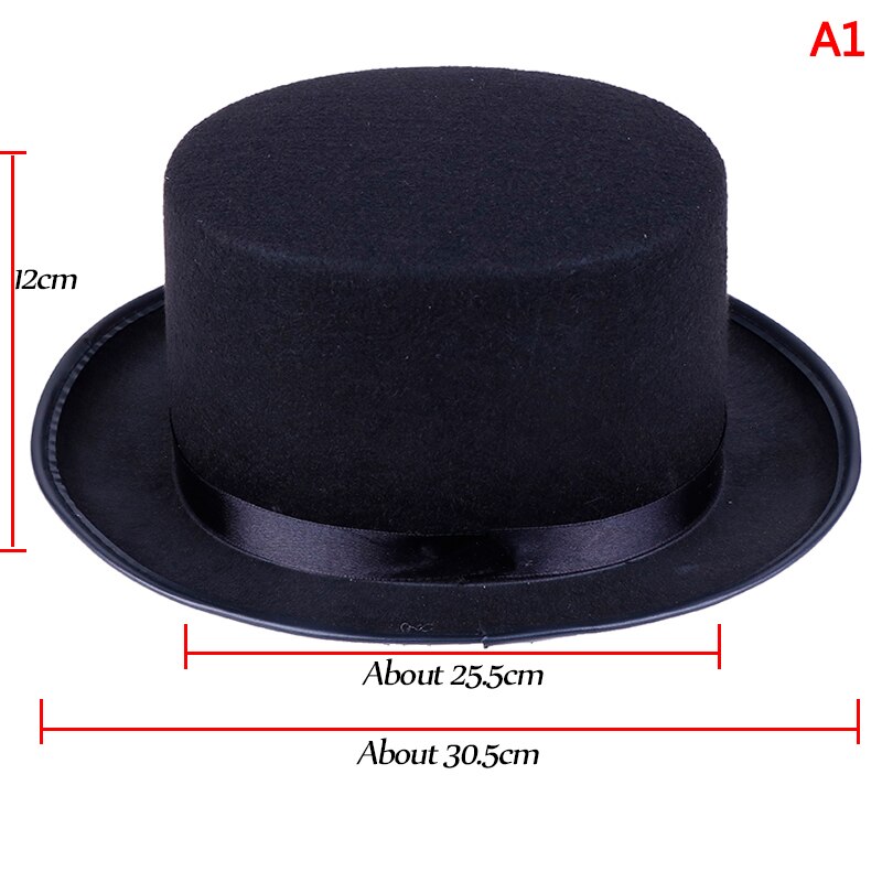 1Pc Men Black Top Hat Jazz hat Magician Costume Gentleman hat Tuxedo Mat Hatter Wedding Christmas Party Formal S/L: a1
