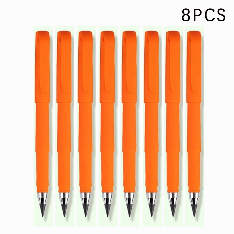 8Pcs Eeuwige Pen Onbeperkt Schrijven Potlood Geen Inkt Pen Uitwisbare Voor Kinderen Tekening School Kantoor Kawaii Briefpapier: 8pcs orange