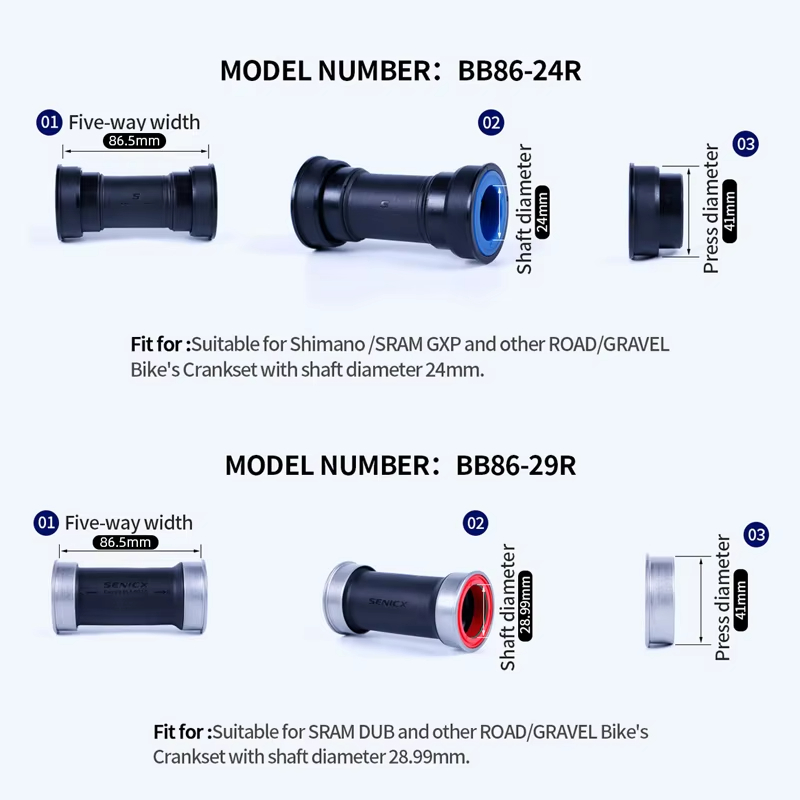 SENICX BB86 Racefiets Trapas Fit voor 24/28.99mm Crankstel As keramische/stalen Lagers voor Fiets Centrale Beweging