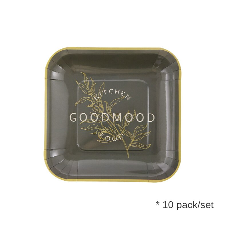 Degradable Party Plate Household Disposable Paper Plate Cake Candy Snack Plate Hotel Restaurant Dining Plate: square-Grey