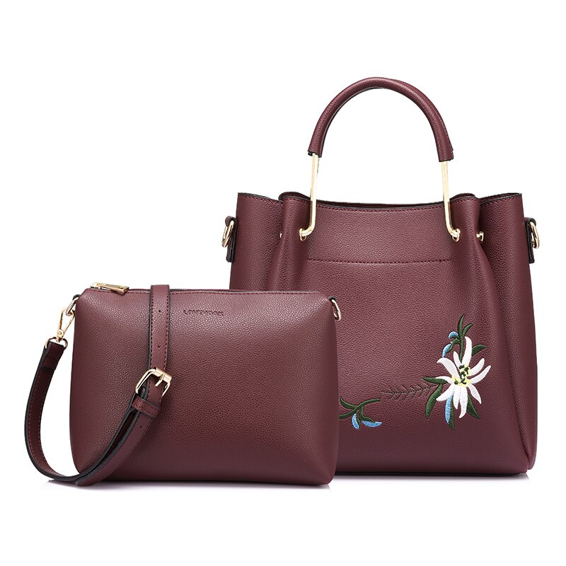 LOVEVOOK femmes sacs à main femme épaule sac à bandoulière avec broderie sacs de messager pour dames sac à main ensemble de sacs: Bourgogne