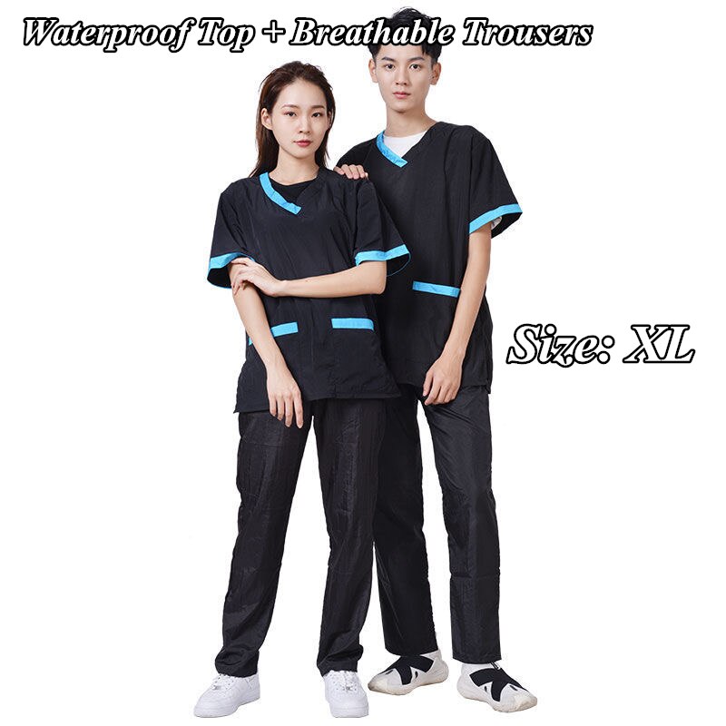 Pet shop groomer work clothes waterproof Anti-static Pet Work Clothes Apron for Dog Cat Hairdressing Grooming Smock G0921: Breathable Suit XL