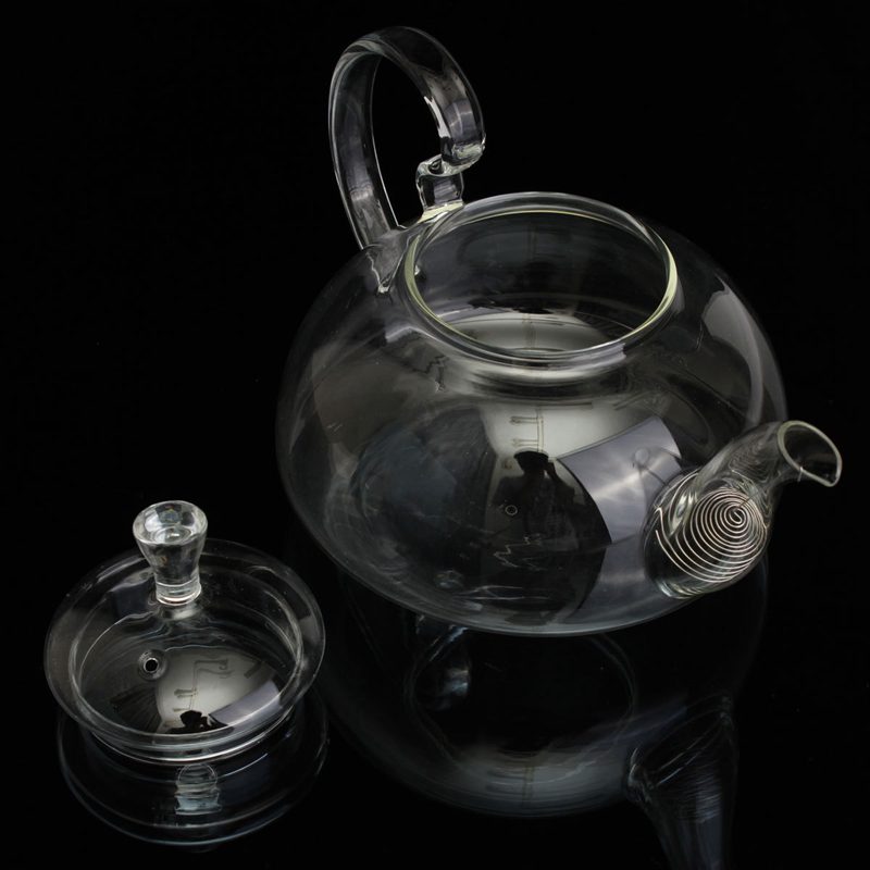 800ml Clear Glass Heat Resistant Teapot / Infuser Flower / Green Leaf Tea Pots