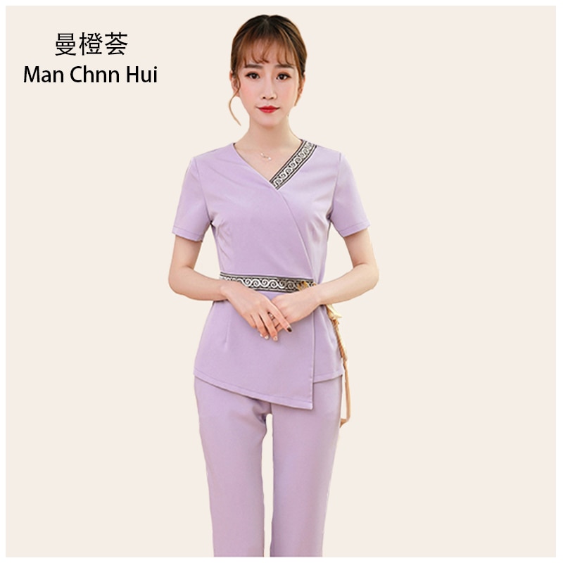 thailändisch Spa Kleidung Elegante Frauen Arbeiten Anzug Hotel Rezeption Uniform Schönheit Salon Krankenschwester Uniformen kosmetikerin kleidung: LILA / XL