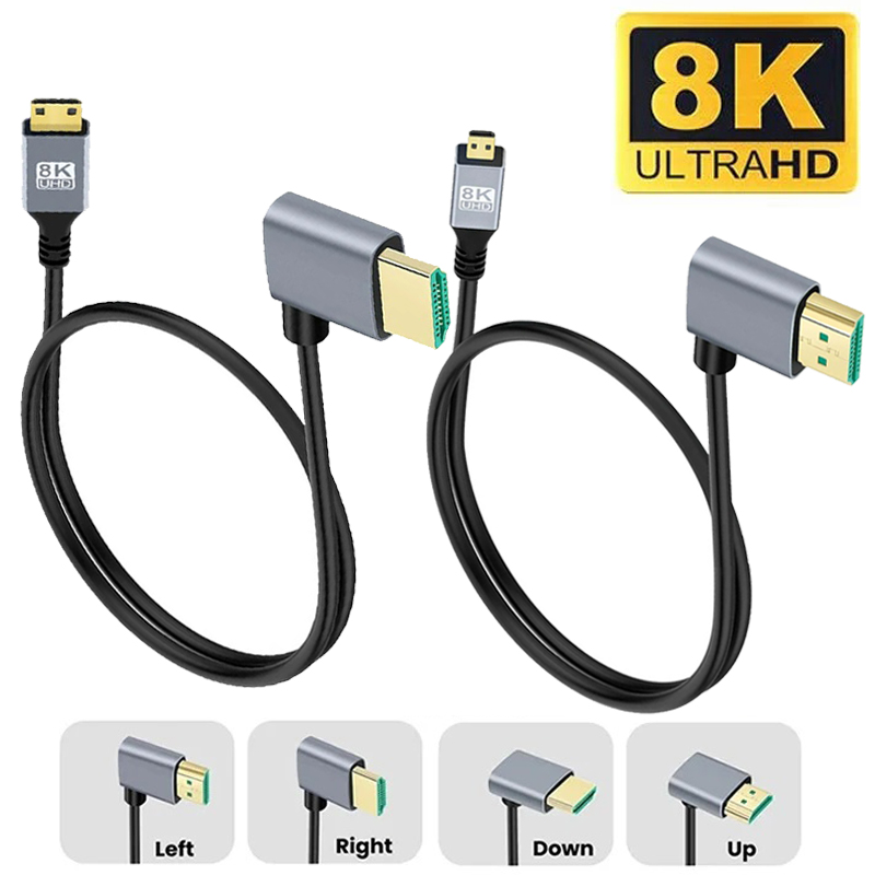 0,5M 1M 8K UHD-kabel omhoog/omlaag/links/rechts hoek HDMI-compatibel Mini Micro HD-scherm Dun snoer voor laptop PC Camera Monitor HDTV