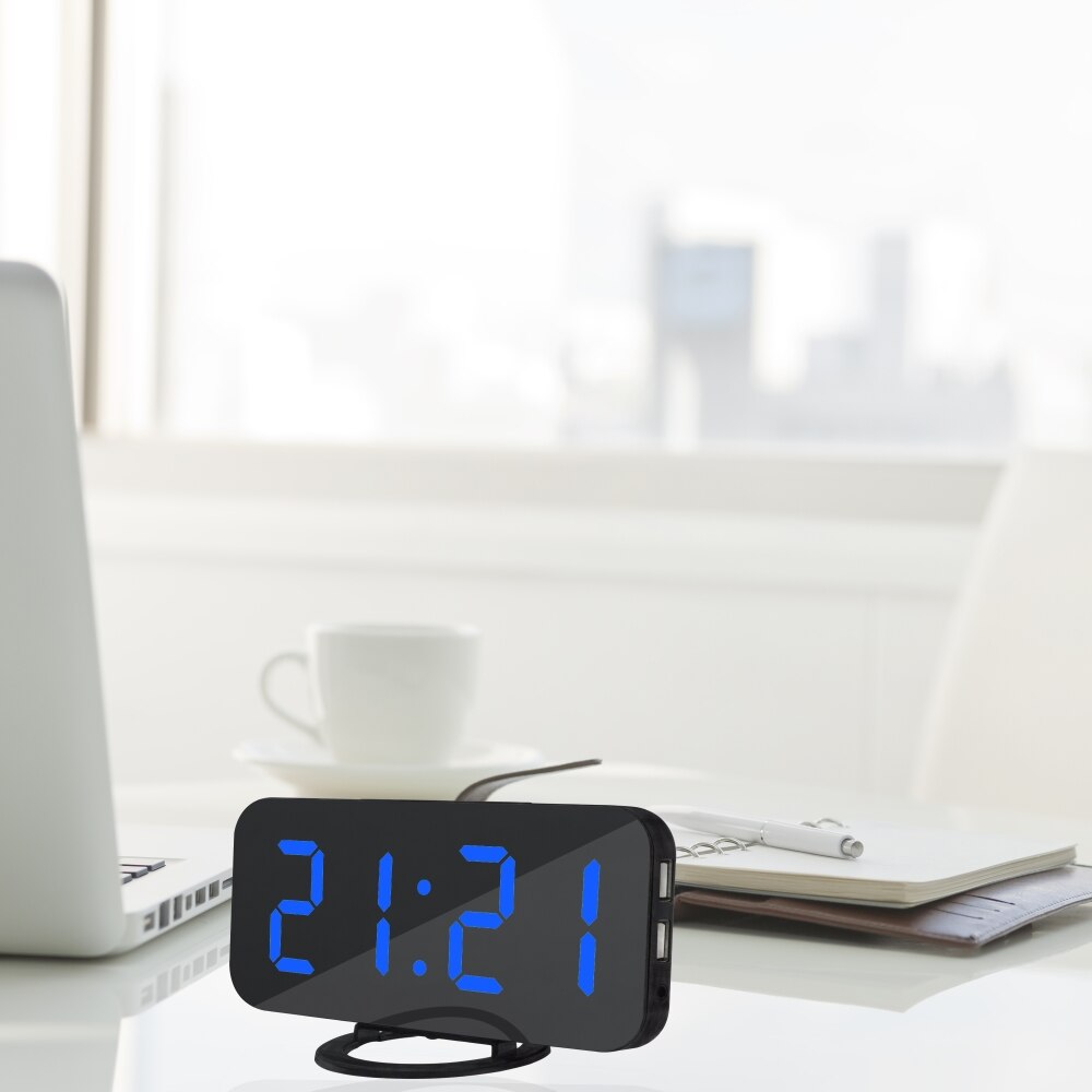 Dobbelt digital ledet ur snooze spejl alarm ur tid nattilstand storskærm justerbar hjemmebord sengebord husholdningsværktøj
