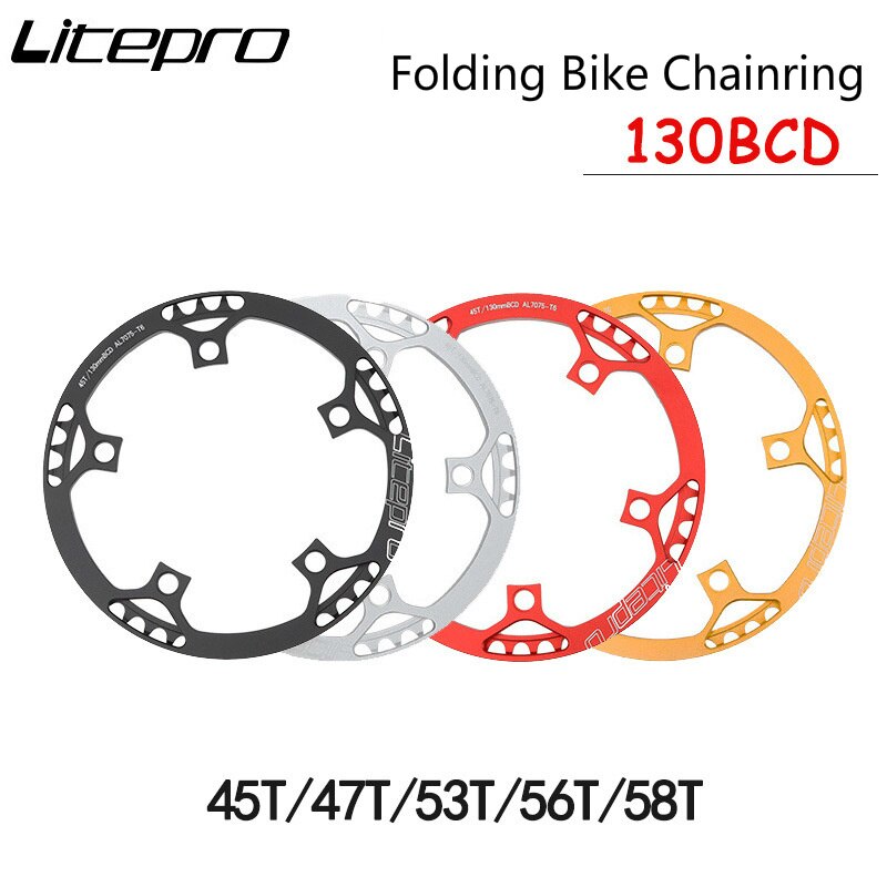 Litepro Folding Bike Chainring 45T/47T/53T/56T/58T Crankset 130BCD BMX Chainwheel Ultralight AL7075 Folding Bicycle Crank