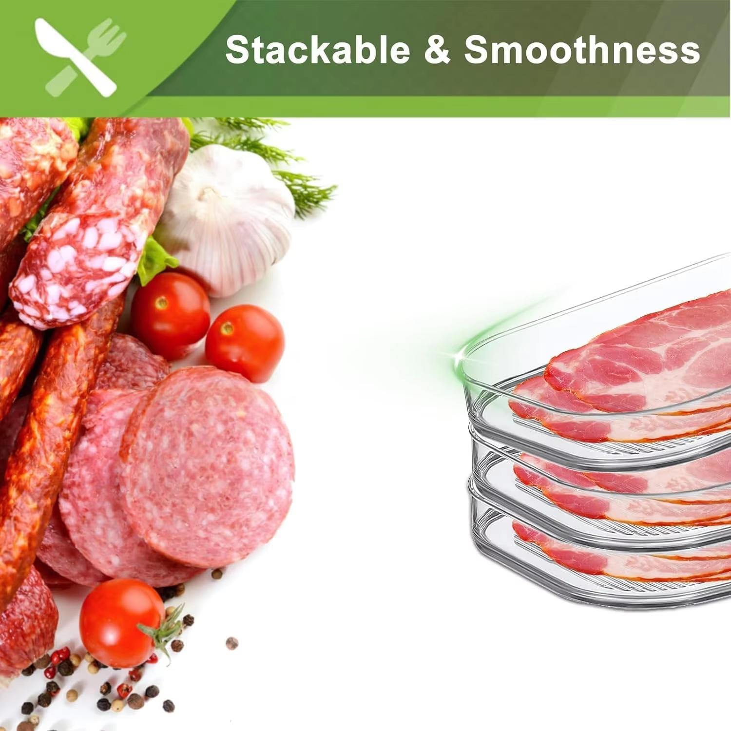 Récipient à viande pour réfrigérateur, bacon, déjeuner, récipient à viande pour réfrigérateur, conteneurs de préparation de repas, boîtes de stockage des aliments empilables avec couvercle