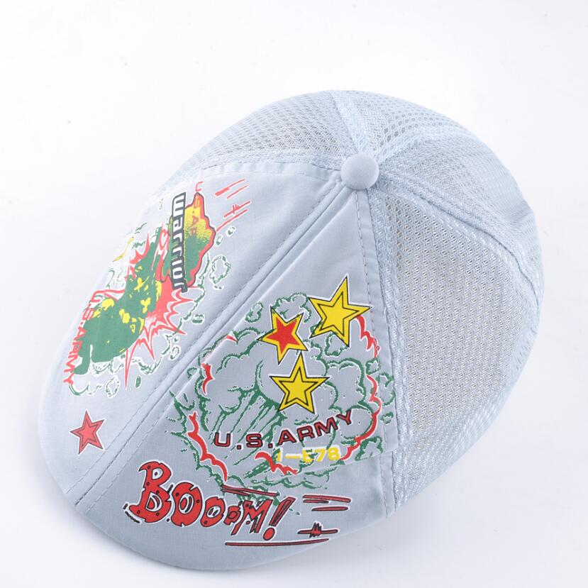Boinas de primavera y verano para niños, sombreros de retales de malla transpirable para niño y niña, gorra estampada colorida del Ejército de los EE. UU. Y EE. UU. AF: Gray