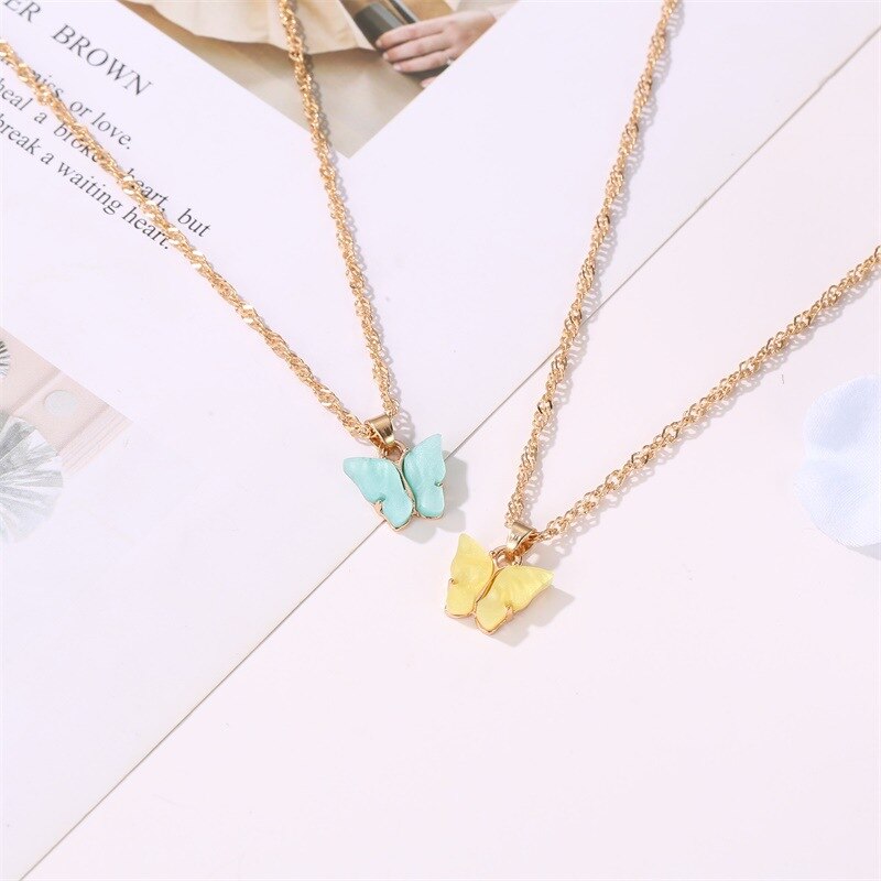 Eenvoudige Mini Vlinder Hanger Kettingen Candy Kleur Vlinder Ketting Verklaring Vintage Neckless Claviculaire Keten Vrouwen Sieraden