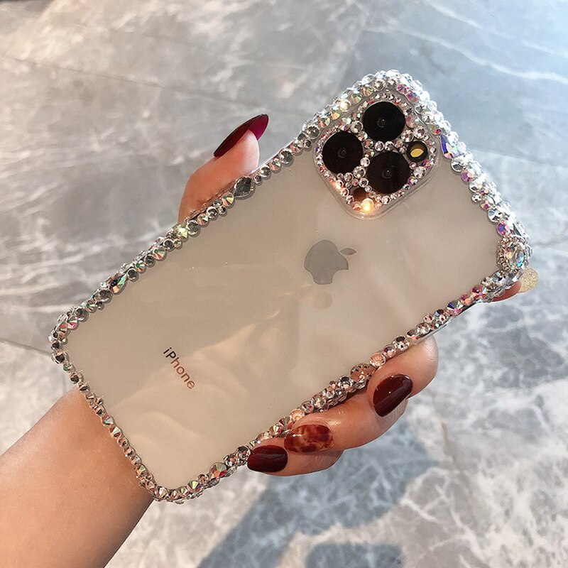 Funda de teléfono de lujo con gema de diamante de imitación para Apple iPhone, 11, 12, MiNi, 12Pro, MAX, X, XR, XS, 8, cámara de purpurina