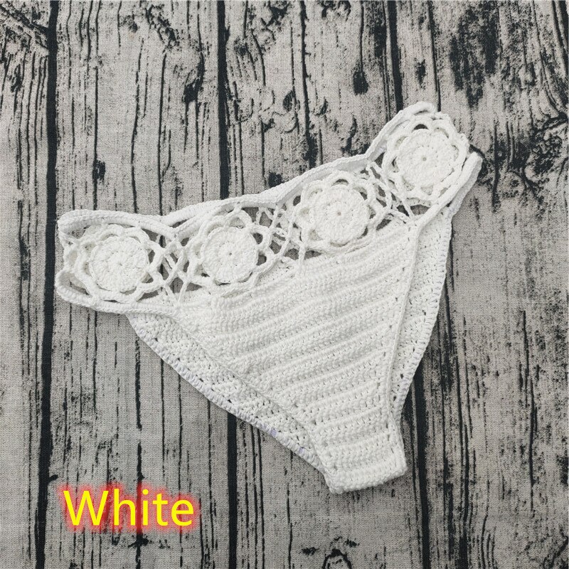 Hecho a mano Crochet flor shorts inferior Sexy mujeres Bikini bañadores cortos de natación: Blanco