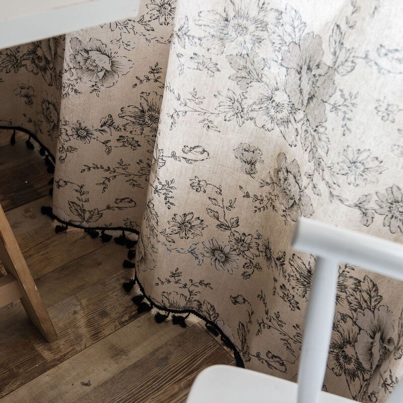 Gordijn Afgewerkt Rose Printing Tassel Amerikaanse Kleine Venster Keuken Gordijn Katoen Hennep Semi Shading Erker