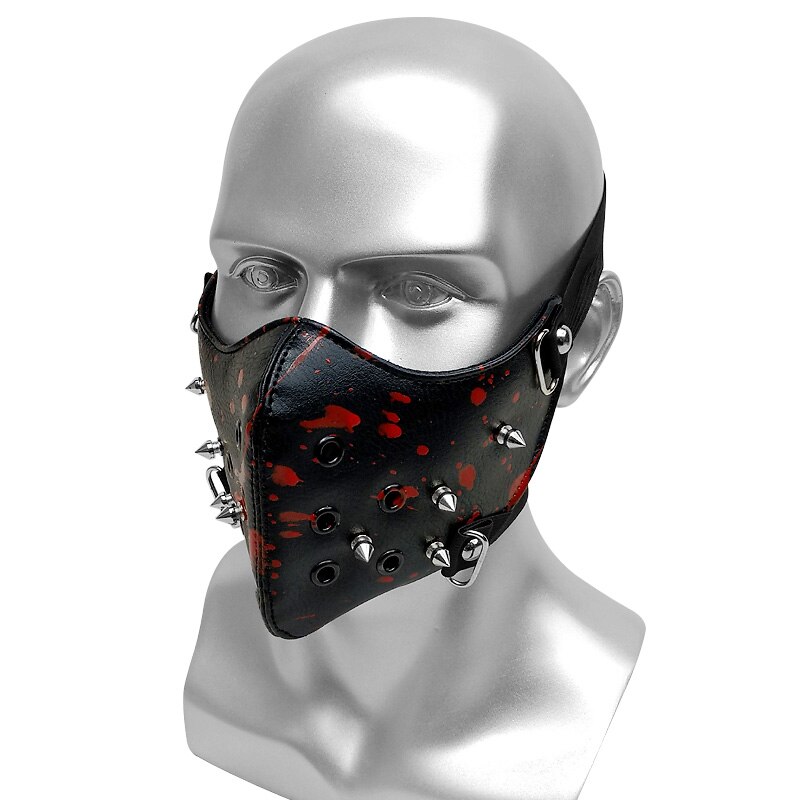 Sort fest punk maske med nitte pu læder maske tryk mænd kvinder hip hop masker bar scene performance masker