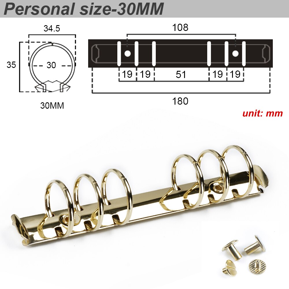 Moterm Personal/ PW Size Metal Spiral Rings Binder Clip With 2 Pairs of Screw For Diary Notebook Planner Binder Clip File Folder: Gold Personal 30MM