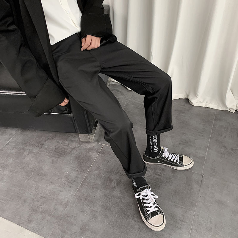 Pantalon coréen pour homme, droite, couleur unie, robe d'affaires, Streetwear sauvage et ample, modèle pantalons décontractés