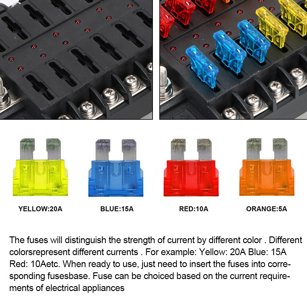Fuse Box Holder Plastic Cover 60V 300A 6 Ways 12 Ways Blade Fuse Block Block & Warning Indicator For Auto Car Marine Trike