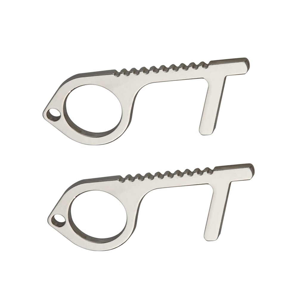 Keine berühren Tür werkzeug Öffner Keychain Kupfer legierung Aufzug Öffnung Assistent Schlüssel Griff Werkzeug Anti-kontakt Kleine EDC Werkzeug: 2PC Keychain Silber-