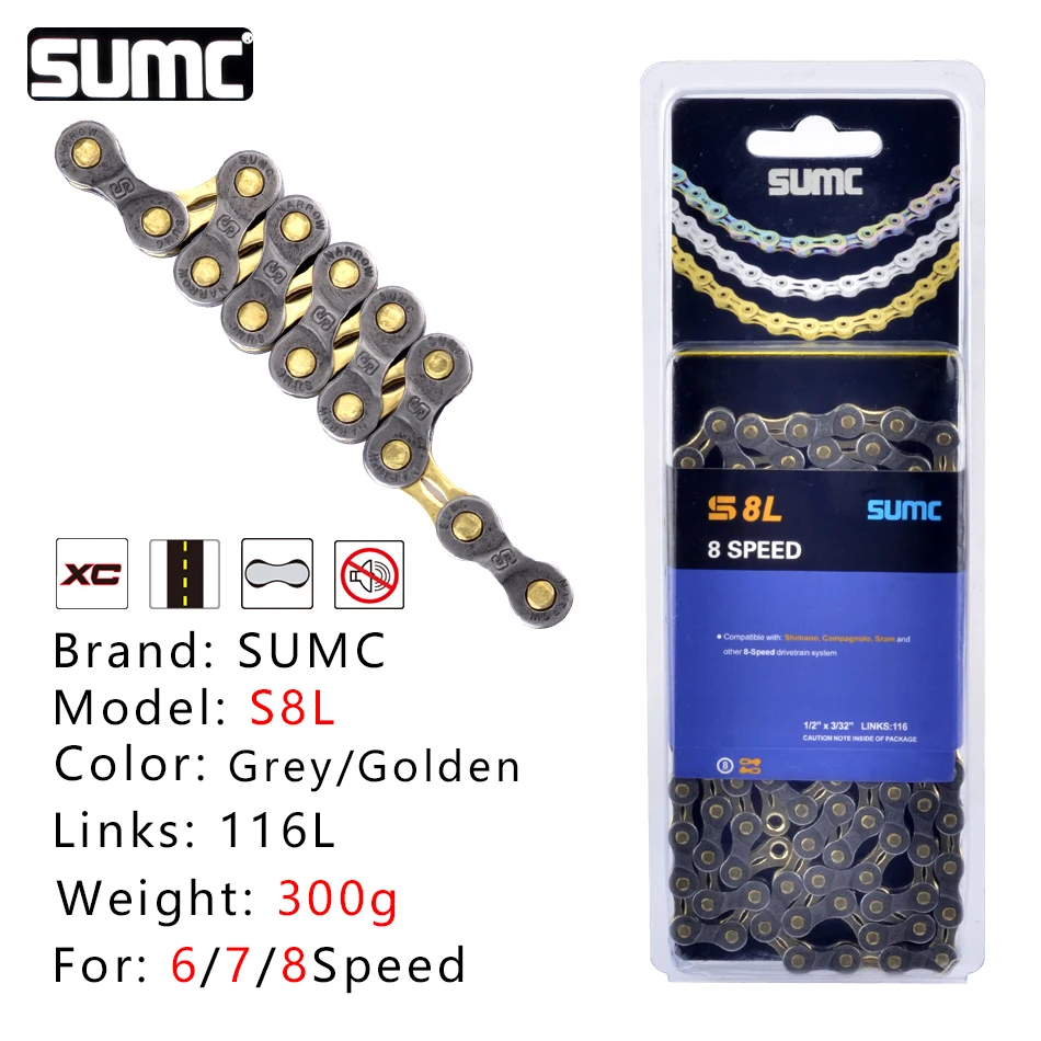 SUMC 9/10/11/12 Speed Bicycle Chain MTB Mountain Road Bike Chain for SHIMANO Campagnolo SRAM Half Hollow Bicycle Chain 116L: Yellow